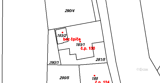 Děčín XIV-Dolní Žleb 130, Děčín na parcele st. 193/1 v KÚ Dolní Žleb, Katastrální mapa