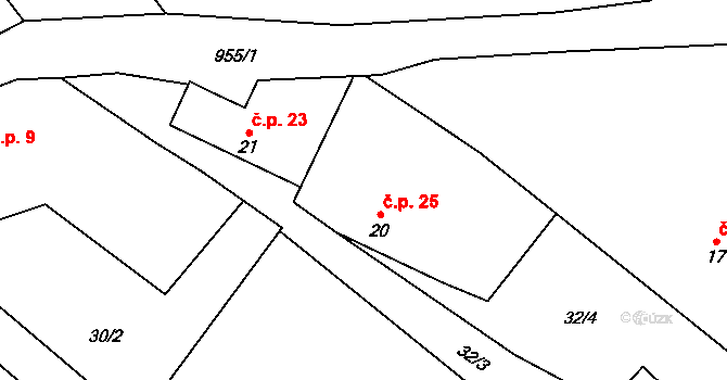 Vestec 25, Chocerady na parcele st. 20 v KÚ Vestec u Chocerad, Katastrální mapa