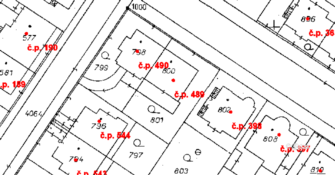 Poděbrady II 489, Poděbrady na parcele st. 800 v KÚ Poděbrady, Katastrální mapa