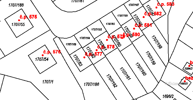 Miřetice u Klášterce nad Ohří 578, Klášterec nad Ohří na parcele st. 1707/52 v KÚ Miřetice u Klášterce nad Ohří, Katastrální mapa