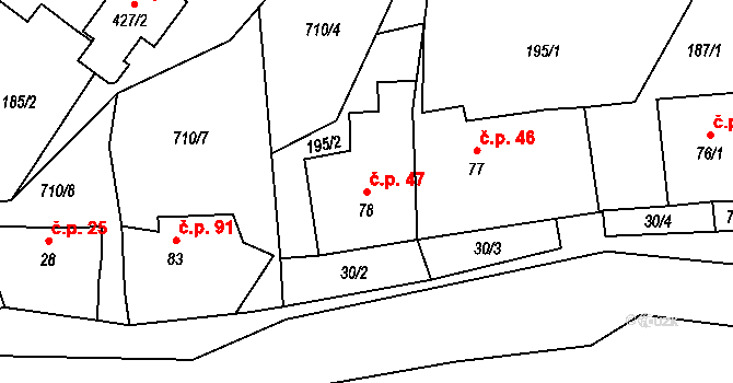 Cerekvice nad Loučnou 47 na parcele st. 78 v KÚ Cerekvice nad Loučnou, Katastrální mapa