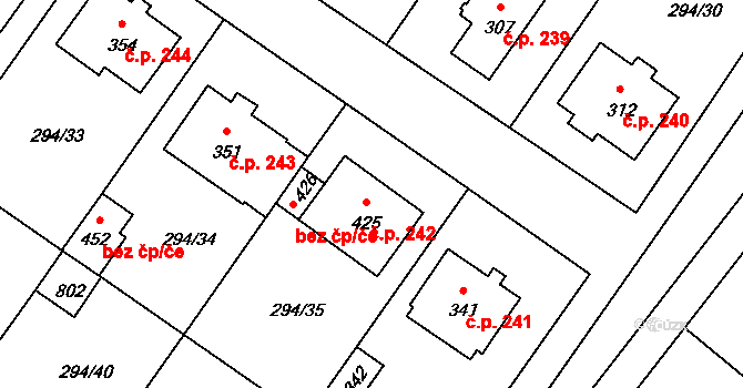 Dukovany 242 na parcele st. 425 v KÚ Dukovany, Katastrální mapa