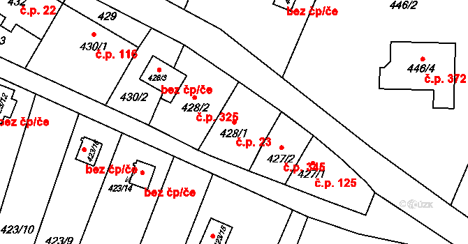 Pudlov 23, Bohumín na parcele st. 428/1 v KÚ Pudlov, Katastrální mapa