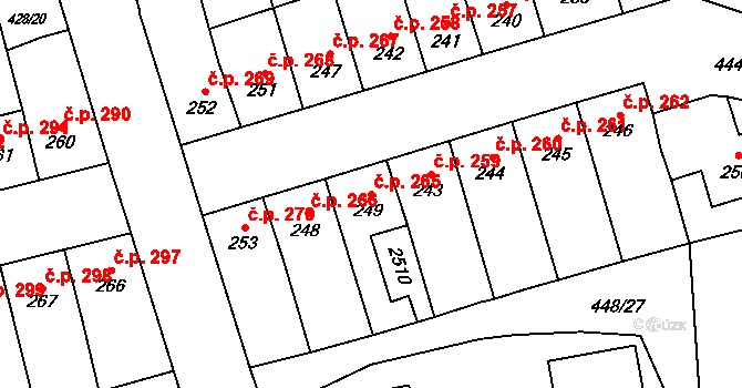 Lány 265, Svitavy na parcele st. 249 v KÚ Čtyřicet Lánů, Katastrální mapa