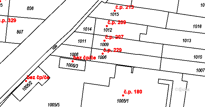 Chrlice 229, Brno na parcele st. 1006 v KÚ Chrlice, Katastrální mapa