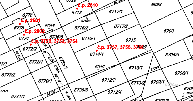 Židenice 3755,3756,3757, Brno na parcele st. 6714/1 v KÚ Židenice, Katastrální mapa