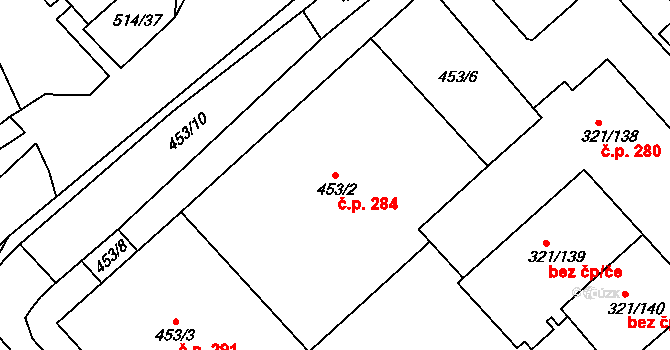 Prosetice 284, Teplice na parcele st. 453/2 v KÚ Prosetice, Katastrální mapa