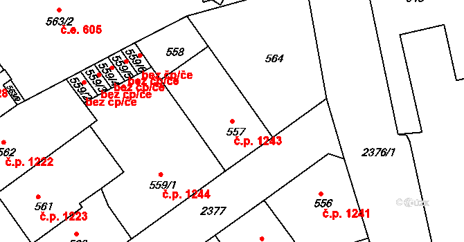 Trnovany 1243, Teplice na parcele st. 557 v KÚ Teplice-Trnovany, Katastrální mapa