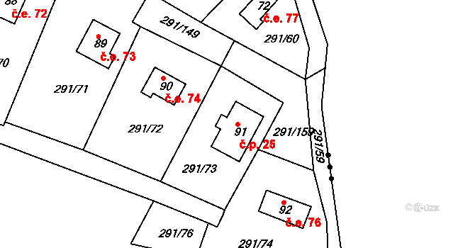 Cetnov 25, Cheb na parcele st. 91 v KÚ Cetnov, Katastrální mapa