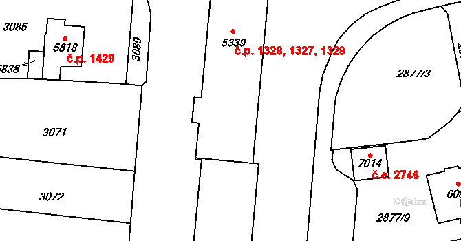 Cheb 1327,1328,1329 na parcele st. 5339 v KÚ Cheb, Katastrální mapa
