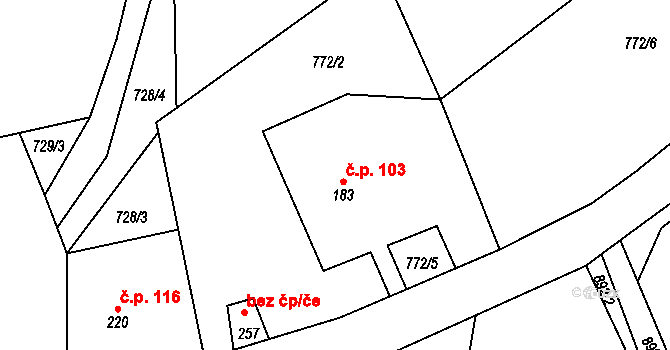 Horní Poustevna 103, Dolní Poustevna na parcele st. 183 v KÚ Horní Poustevna, Katastrální mapa