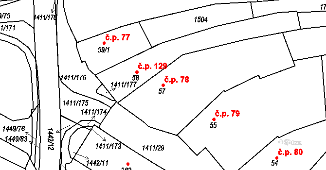 Strážov 78 na parcele st. 57 v KÚ Strážov na Šumavě, Katastrální mapa