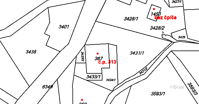 Starý Jiříkov 313, Jiříkov na parcele st. 367 v KÚ Jiříkov, Katastrální mapa