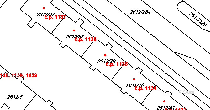 Braník 1135, Praha na parcele st. 2612/39 v KÚ Braník, Katastrální mapa