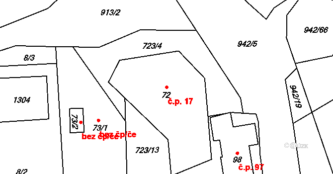 Bojiště 17, Trutnov na parcele st. 72 v KÚ Bojiště u Trutnova, Katastrální mapa