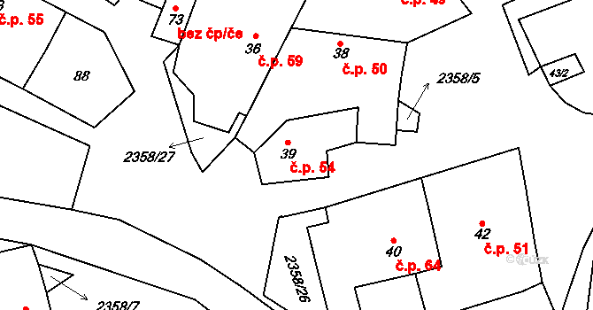 Mečichov 54 na parcele st. 39 v KÚ Mečichov, Katastrální mapa