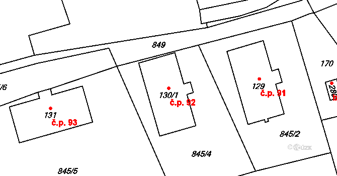 Pilníkov 92 na parcele st. 130/1 v KÚ Pilníkov III, Katastrální mapa