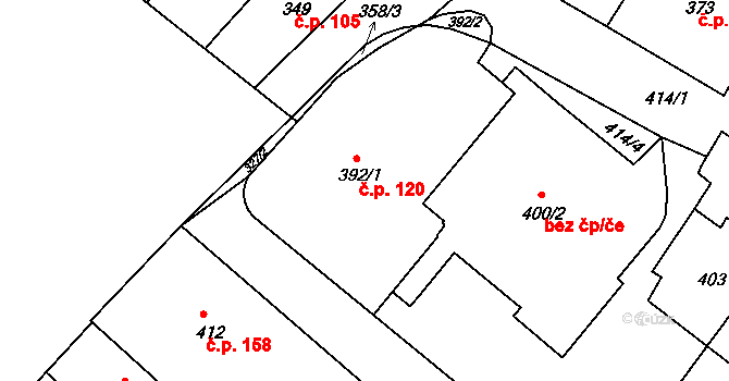Rumburk 1 120, Rumburk na parcele st. 392/1 v KÚ Rumburk, Katastrální mapa