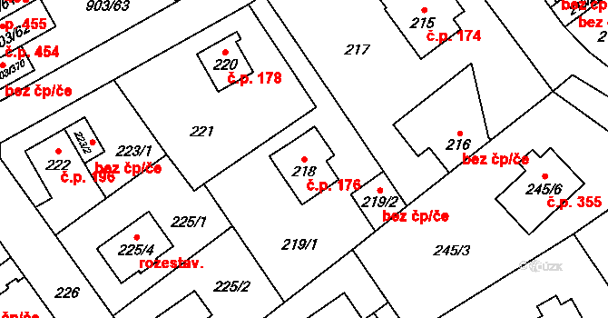 Liberec XII-Staré Pavlovice 176, Liberec na parcele st. 218 v KÚ Staré Pavlovice, Katastrální mapa