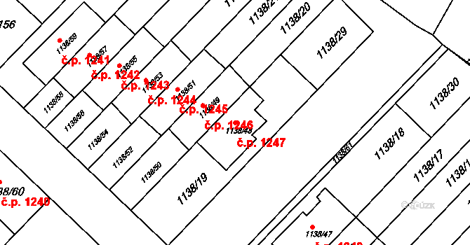 Kuřim 1247 na parcele st. 1138/48 v KÚ Kuřim, Katastrální mapa