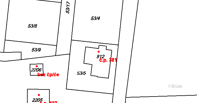 Lačnov 381, Svitavy na parcele st. 812 v KÚ Moravský Lačnov, Katastrální mapa