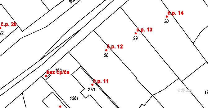 Končice 12, Žiželice na parcele st. 28 v KÚ Končice, Katastrální mapa