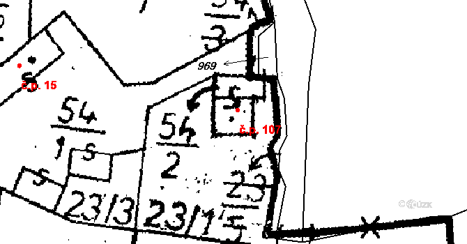 Opatovice I 107 na parcele st. 54/2 v KÚ Opatovice I, Katastrální mapa
