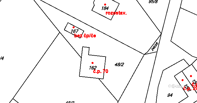 Pavlovice 70 na parcele st. 162 v KÚ Pavlovice u Vlašimi, Katastrální mapa