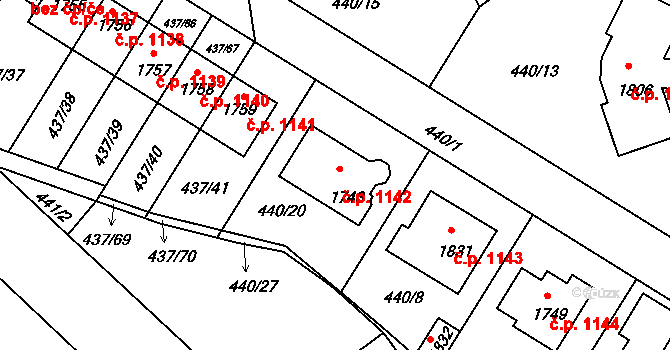 Hluboká nad Vltavou 1142 na parcele st. 1743 v KÚ Hluboká nad Vltavou, Katastrální mapa