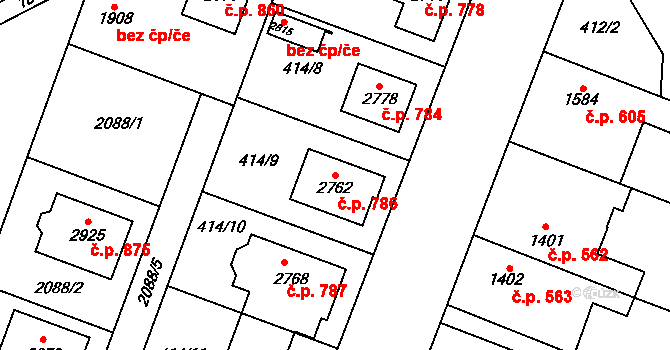 Kukleny 786, Hradec Králové na parcele st. 2762 v KÚ Kukleny, Katastrální mapa