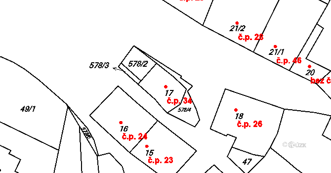 Drválovice 34, Vanovice na parcele st. 17 v KÚ Drválovice, Katastrální mapa