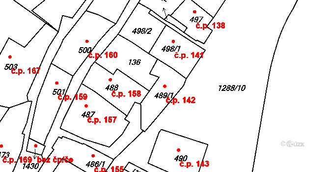 Plešivec 142, Český Krumlov na parcele st. 489/1 v KÚ Český Krumlov, Katastrální mapa