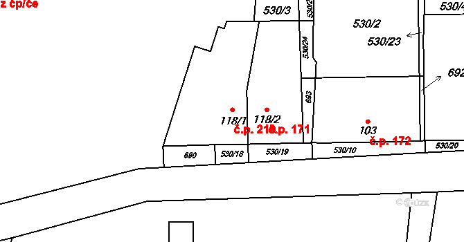 Lhota 219 na parcele st. 118/1 v KÚ Lhota u Kamenných Žehrovic, Katastrální mapa