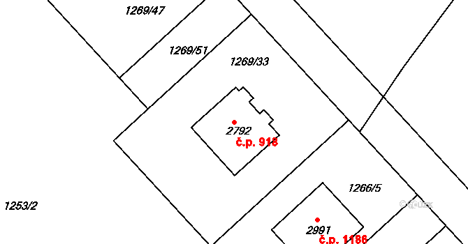 Prachatice II 918, Prachatice na parcele st. 2792 v KÚ Prachatice, Katastrální mapa