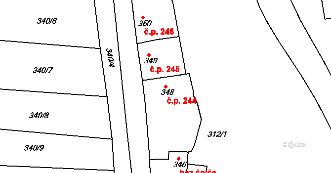 Jemnice 244 na parcele st. 348 v KÚ Jemnice, Katastrální mapa
