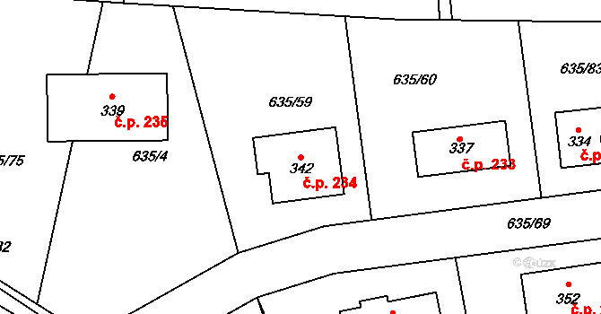 Šanov 234 na parcele st. 342 v KÚ Šanov u Rakovníka, Katastrální mapa