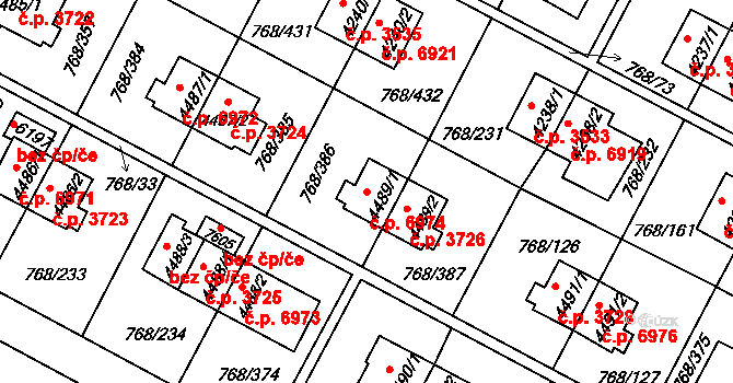 Zlín 6974 na parcele st. 4489/1 v KÚ Zlín, Katastrální mapa