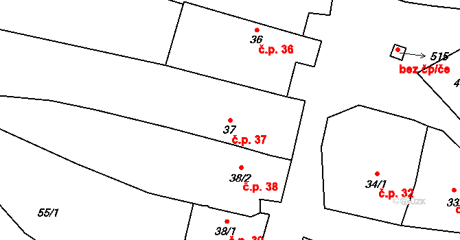 Postupice 37 na parcele st. 37 v KÚ Postupice, Katastrální mapa