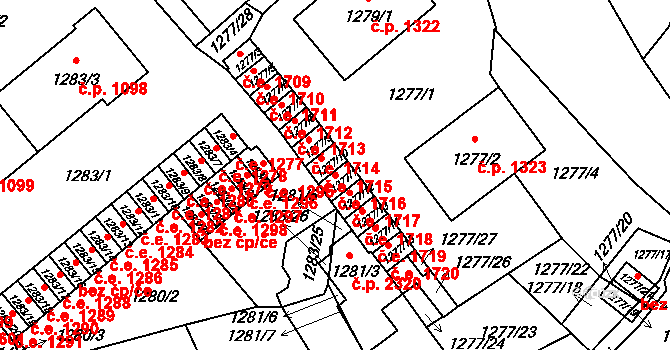 Pelhřimov 1716 na parcele st. 1277/11 v KÚ Pelhřimov, Katastrální mapa