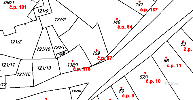 Jimramov 97 na parcele st. 139 v KÚ Jimramov, Katastrální mapa