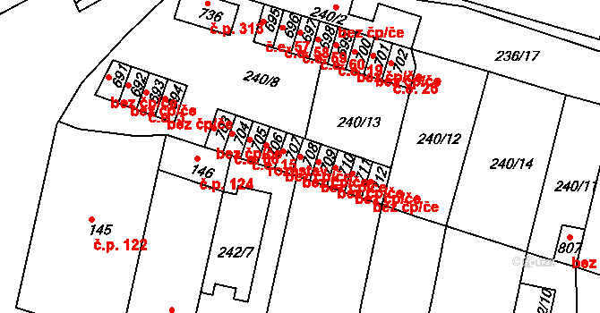 Hostomice 39105075 na parcele st. 708 v KÚ Hostomice nad Bílinou, Katastrální mapa