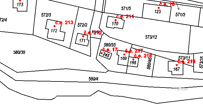 Čunín 17, Konice na parcele st. 245 v KÚ Čunín, Katastrální mapa