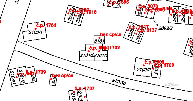 Zlín 1702 na parcele st. 2101/1 v KÚ Zlín, Katastrální mapa