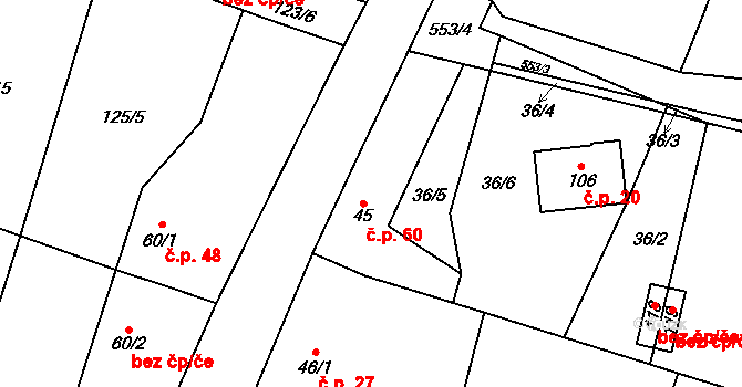 Strkovice 60, Postoloprty na parcele st. 45 v KÚ Strkovice, Katastrální mapa