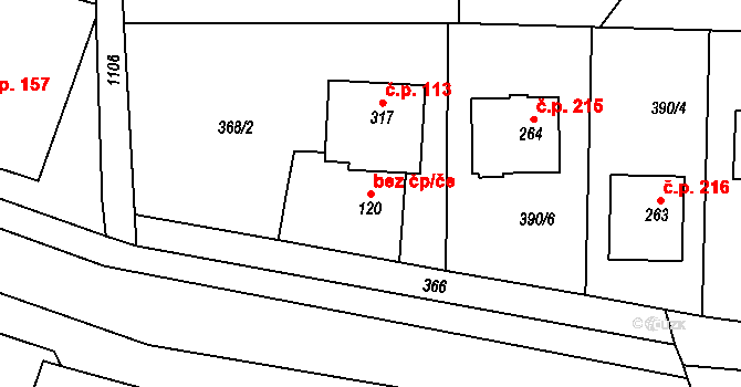 Hořátev 43218075 na parcele st. 120 v KÚ Hořátev, Katastrální mapa