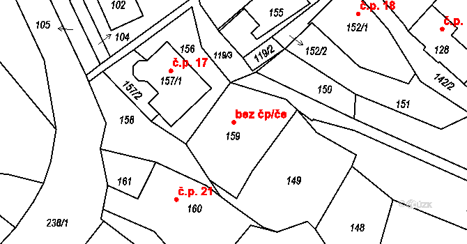 Homole u Panny 44700075 na parcele st. 159 v KÚ Homole u Panny, Katastrální mapa