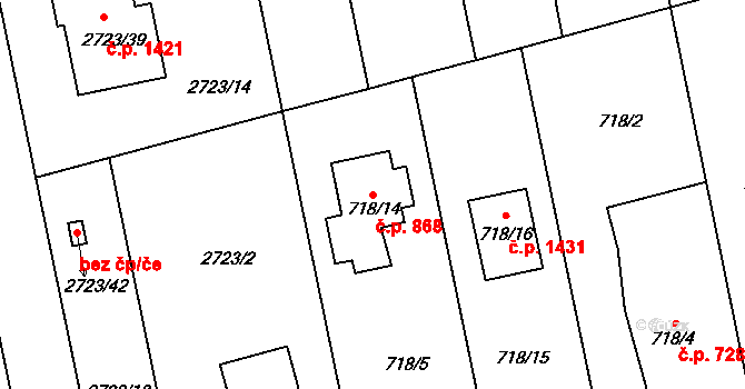 Kylešovice 868, Opava na parcele st. 718/14 v KÚ Kylešovice, Katastrální mapa