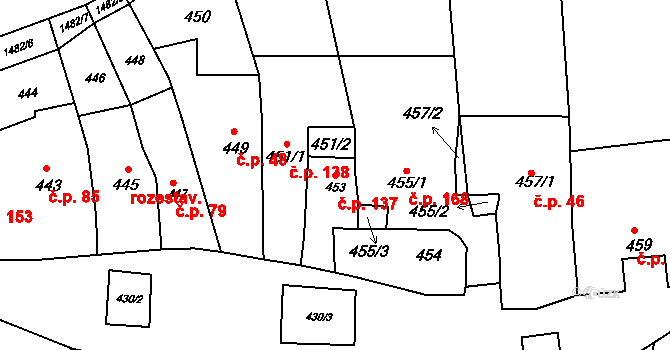 Kobeřice u Brna 137 na parcele st. 453 v KÚ Kobeřice u Brna, Katastrální mapa