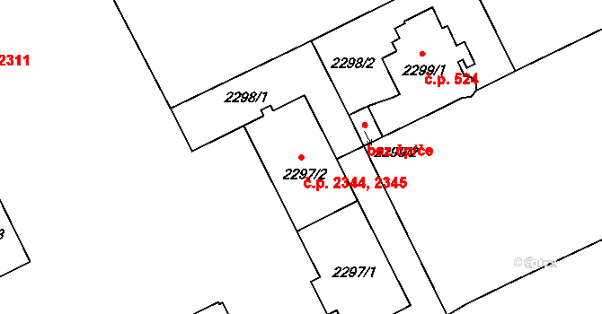 Předměstí 2344,2345, Opava na parcele st. 2297/1 v KÚ Opava-Předměstí, Katastrální mapa