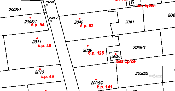 Borová 125, Bolatice na parcele st. 2038 v KÚ Bolatice, Katastrální mapa